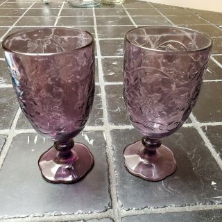 Set Of 2 Vintage Princess House Fantasia Purple Amethyst Wine Goblets Glasses