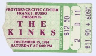 Rare The Kinks & Tommy Shaw Of Styx 12/15/84 Providence Ri Ticket Stub