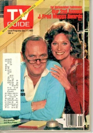 Vintage Tv Guide Jan 1st 1983 - Bob Newhart & Mary Frann - Cover