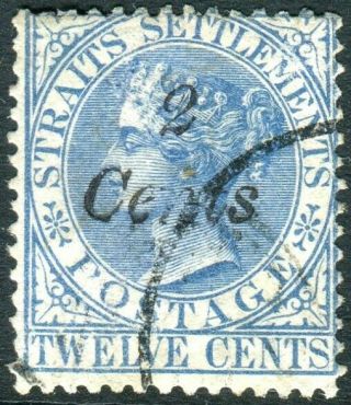 Straits Settlements - 1883 2c On 12c Blue.  A Fine Example Sg 62