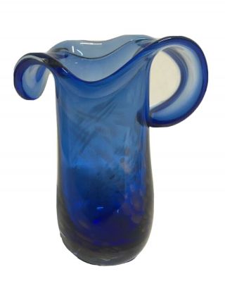 Artisan Signed Randy Kuntz Cobalt Blue Glass Vase Hand Blown Gold Flecks Ooak 5”