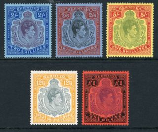 Bermuda 1938 - 53 2/ - To £1 (5v) Fine Mh Sg Cat £216 As Cheapest Versions (ii)