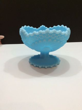 Fenton Blue Milk Glass W/ Pedestal Candy Dish Or Compote With Label