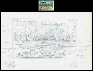 Tuvalu Art Work By Ian Oliver For The 5c 1977 Royal Society Expedition