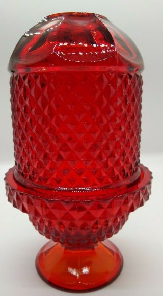 Vintage Viking Glass Diamond Point Glimmer Fairy Lamp Ruby Red Candle Mcm Euc