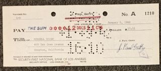 J.  Paul Getty Genuinely Hand Signed Bank Cheque January 5,  1942 $12.  11