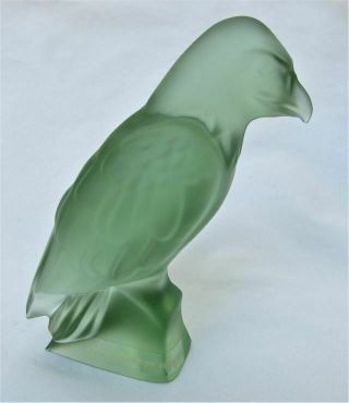 Cristalleries De Lorraine France Green Art Glass Bird Falcon Hawk Figurine
