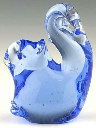 Hand Blown Art Glass Squirrel Figurine Blue Paperweight Mouth Blown Vintage