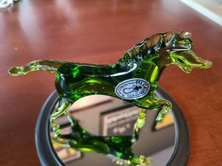 Vintage Pilgrim Art Glass Hand Blown Olive Green Horse Animal Figurine