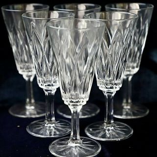 6 Vintage Retro Glass Crystal Pressed Diamond Pattern Wine Glasses