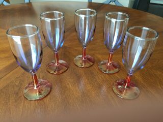 Iridescent Clear To Blue Ombre With Pink Stems Cosmo Whiskey Sour Glasses 5 1/8 "