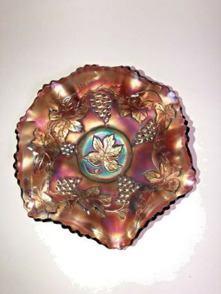 Vintage Fenton Carnival Glass Candy Nuts Dish - - Grapes & Leaves