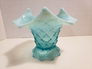 Antique Dugan/ Northwood Blue Opalescent Glass Vase 5 "