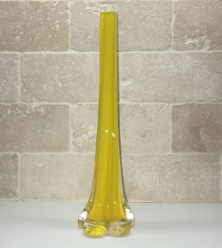 Vintage Yellow Murano Art Stretch Glass Bud Vase Elephant Footed