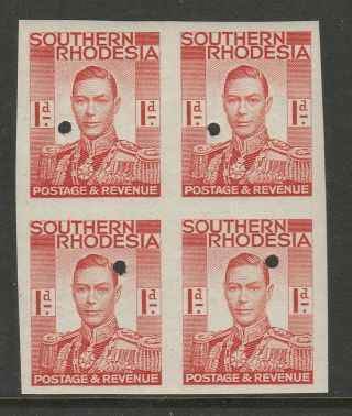 Southern Rhodesia 1937 1d Imperforate Proof Block Of Four.