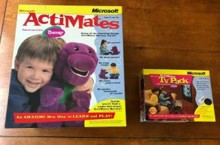 Microsoft Actimates Interactive Barney 1997 Plush Doll With Tv Pack