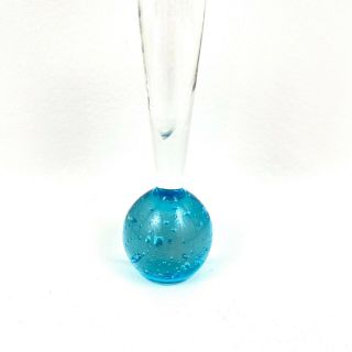 Vintage MCM Art Glass Bud Vase Paperweight Blue Bubble Blown Glass 2