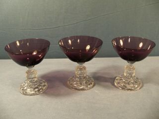 Set Of 3 Fostoria American Lady Amethyst Purple Sherbets Champagne Goblets