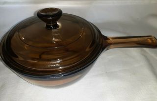 Vintage Corning Pyrex Vision Amber 1 Pint Liter Small Saucepan With Lid P - 81 - C