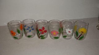 6 Vintage Gay Fad Hand Painted Juice Glasses 6 Different Flower Designs