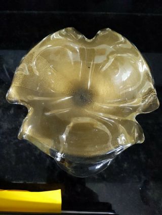 Murano Art Glass Ashtray / Bowl Mcm Clear With Gold Leaf Fratelli Toso