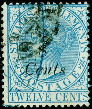 Malaysia - Straits Settlements Sg74,  8c On 12 Blue,  Fine.  Cat £150.