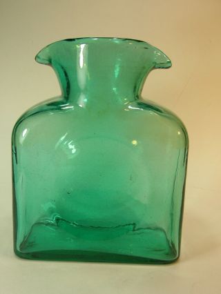 Blenko Light Emerald Green Color Double Spout Glass Vase Pitcher Bottle