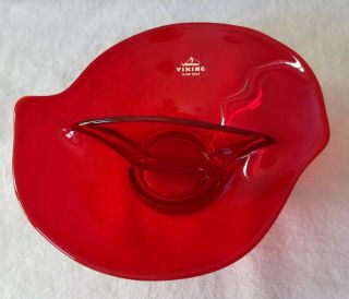 Vintage Viking Ruby Red Art Glass Divided Relish Dish