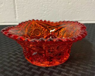 Vintage Amberina Red Orange Glass Bowl Candy Dish.