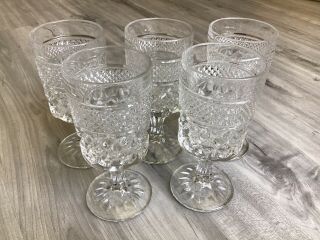 5 Vintage Heavy Brilliant Diamond Pattern Pressed Glass Wine Glass Goblet