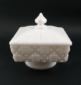 Westmoreland Old Quilt Milk Glass Footed Honey Box & Lid Oq - 35