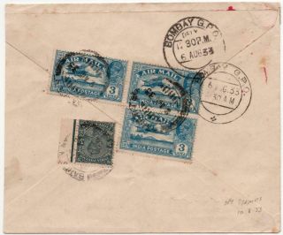 India: 1933 Airmail Examples On Cover Bahrain To Bombay - G.  P.  O.  Cancels (33349)