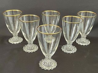 Vintage Set Of Six (6) Anchor Hocking Boopie 5 1/2 “ Water Goblets W/ Gold Rim