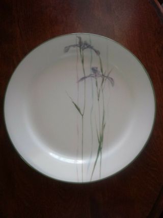 4 Corelle Corning Shadow Iris 10 1/4 " Dinner Plates Purple Floral Green Trim Rim