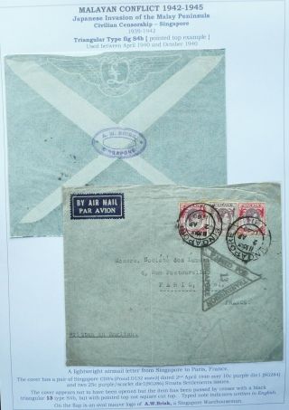 Malaya 2 Apr 1940 Wwii Airmail Cover From Singapore To Paris,  France - Censored