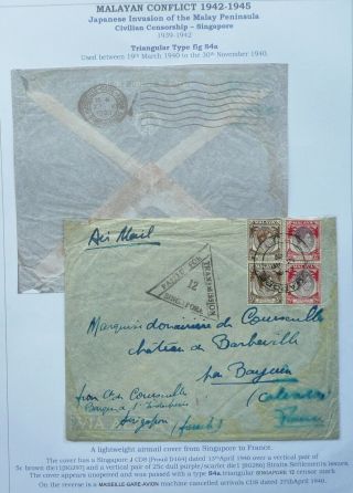 Malaya 13 Apr 1940 Wwii Airmail Cover From Singapore To France - Censored - See