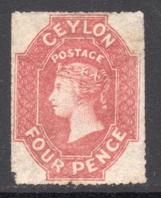 Ceylon 1861 - 64 Qv 4d Rose - Red Wmk Star Rough Perf 14 - 15½ Un. ,  Sg 30 Cat £600