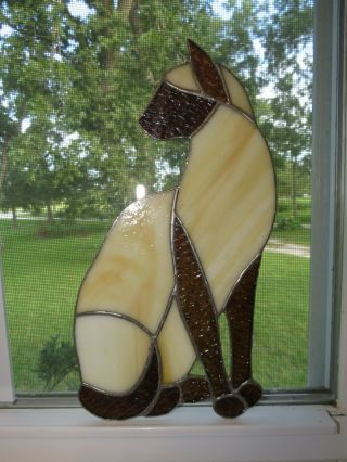 Rare Siamese Cat - Stained Glass - Sun Catcher - Large Size 10 3/4 " X 5 1/2 " -