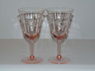 2 Vintage Antique Art Deco Pink Depression Glass 6.  5 " Tall Wine Cordial Goblets