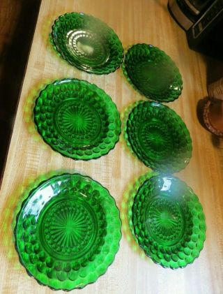 Six 6 Vintage Forest Green Bubble 6 1/2 " Dessert / Salad Plates