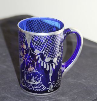 Venetian Glass Mug Cobalt Blue & Silver Overlay