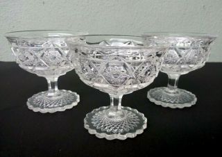 Cambridge - Inverted Feather - Antique Eapg Glass Sherbet Dishes - Set Of 3