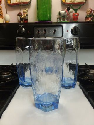 Set Of 4 Light Blue Water Iced Tea Glass Tumblers Chivalry By Libbey 6 7/8 " 24oz