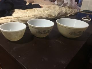 Set Of 3 Vintage Pyrex Homestead Blue Mixing Bowls Euc.  401,  402,  403