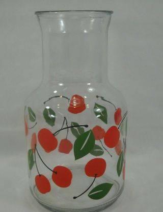 Vintage Glass Carafe Pitcher Decanter Juice Jug Cherries Mexico