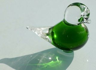 Vintage Retro ?murano Green And Clear Glass Bird Paper Weight Ornament