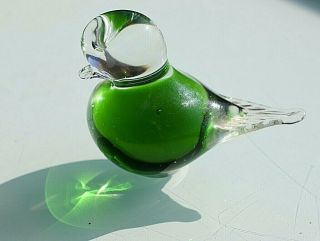 Vintage Retro ?Murano green and clear glass bird paper weight ornament 3