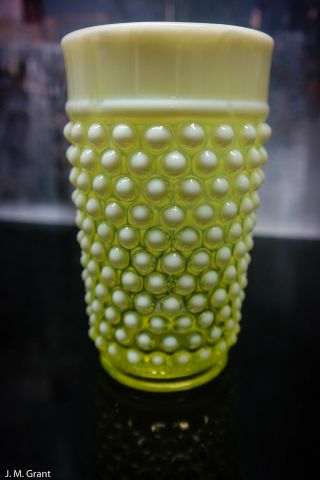 Vintage Imperial Glass Hobnail Topaz / Vaseline Opalescent Vaseline 12oz Tumbler 3