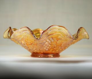 Imperial Glass - Ohio Vintage Grape Carnival (Orange) 6 Inch Crimped Bowl 3