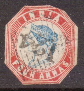 India 1854 Four Anna Abroad In Aden Numeral Postmark / Cancel " 124 "
